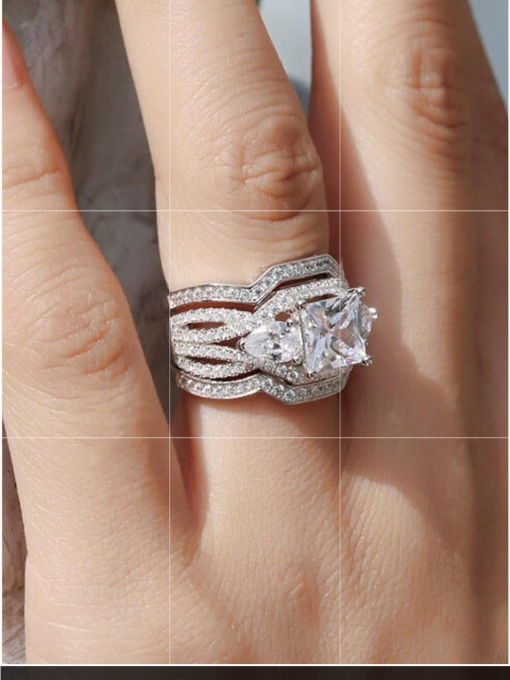 Julia Sterling Silver Brilliant Princess-Cut White Stone Silver-Bridal Ring Set - Picture 2 of 13